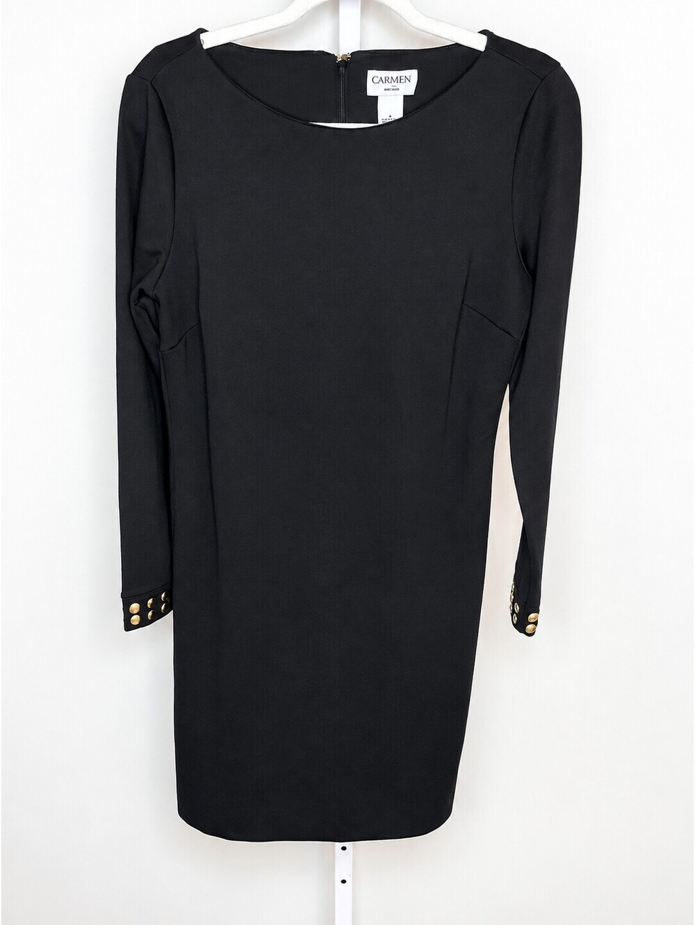Carmen Marc Valvo Black Ponte Studded Cuff Shift Dress Size S